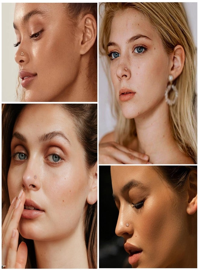 Drperfect Gold Nose Rings Nose Studs for Women Nose Piercings 20G Corkscrew Dangle Nose Rings Studs Simulated Diamond Pink CZ Opal Dangling Dangly Hanging Nose Piercing Jewelry with Heart Star Butterfly Flower Cross Moon Charm Cute Dainty Nose Jewelry - Image 4